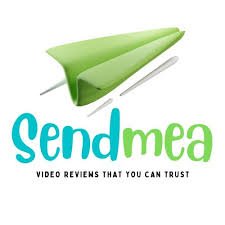 Green paper airplane logo with Sendmea, for trusted AI-driven video reviews.